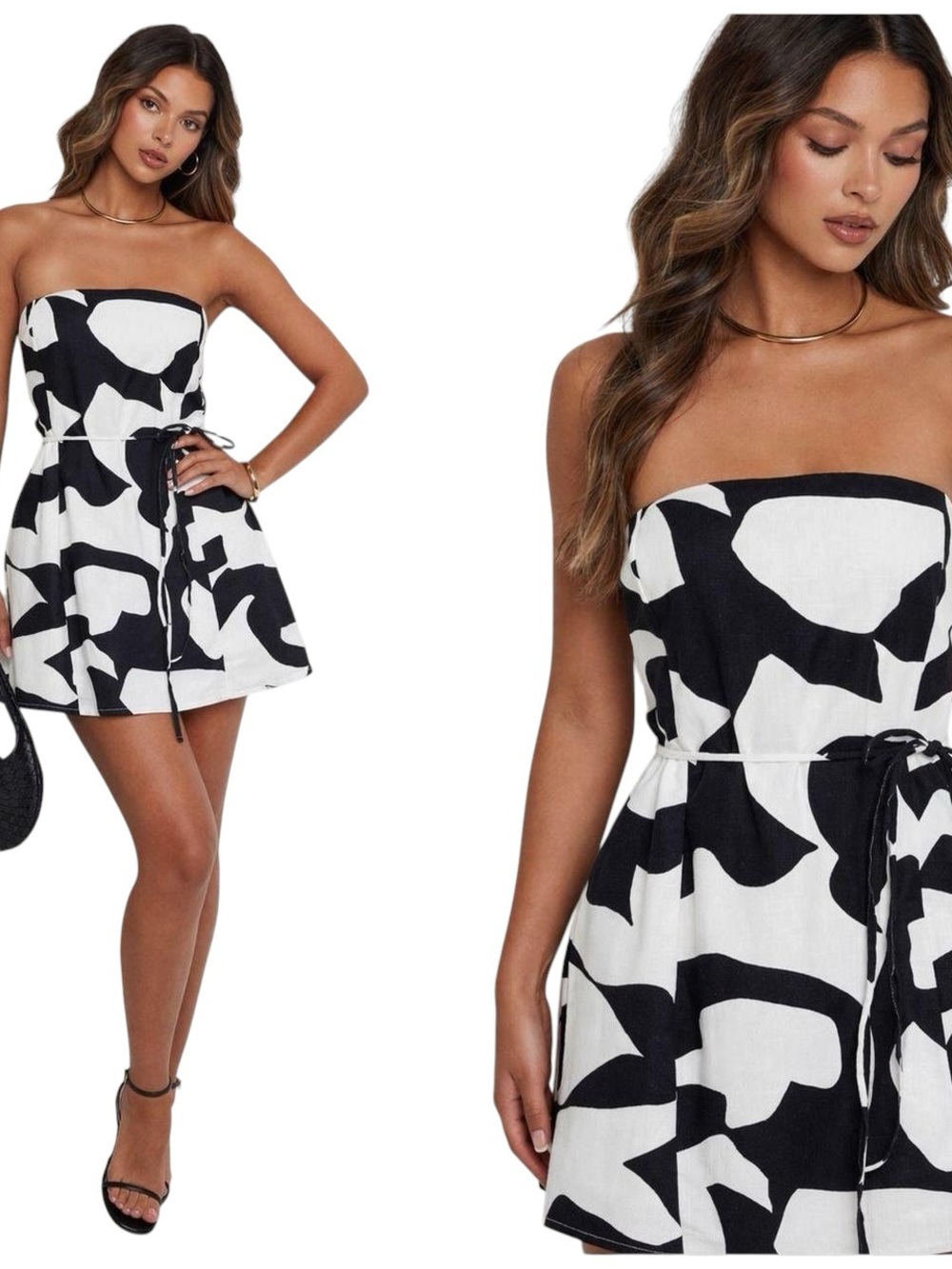 Abercrombie & Fitch Strapless Abstract Black and White Mini Dress